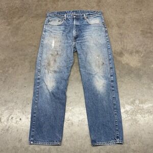 VTG Levi's 505 USA Made Light Wash Denim Jeans Distressed Workwear 36x30 Mens